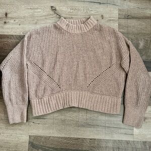 Pink Rose Size Large Crop Knitted Women's Tan Sweater